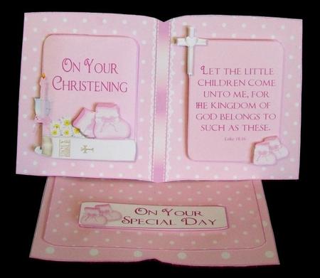 Girls Christening Book Easel Card with Decoupage by Rae Trees