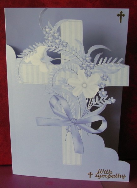 Cross with Flowers in Blue A5 Shaped Front Card by Rae Trees
