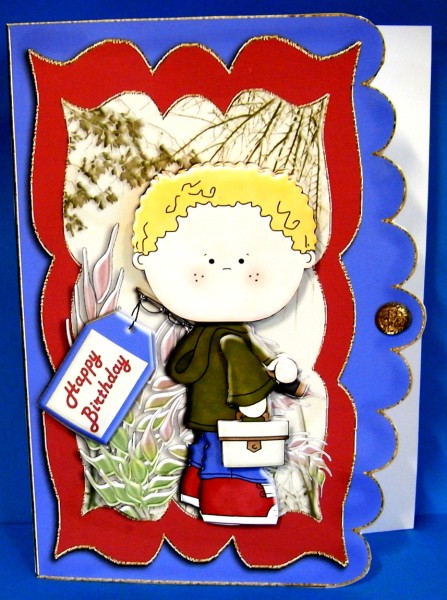 Boy Fishing Scalloped Edge by Rae Trees