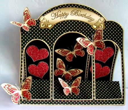 3D Hearts N Butterflies Window Card Kit Decoupage N Envelope by Rae Trees