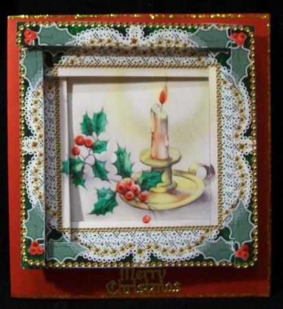 Christmas Candle 2 Spiral Edge Stacker Card Front by Rae Trees