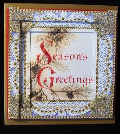 Seasons Greetings Spiral Edge Stacker Card Front by Rae Trees