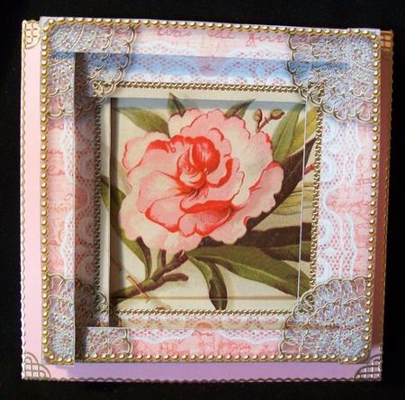Oriental Pink Peony Spiral Edge Stacker Card Front by Rae Trees