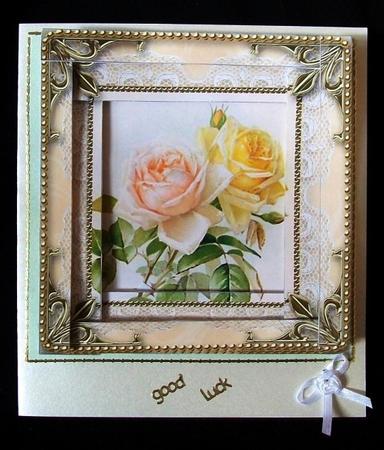 Peach Roses Spiral Edge Stacker Card Front by Rae Trees