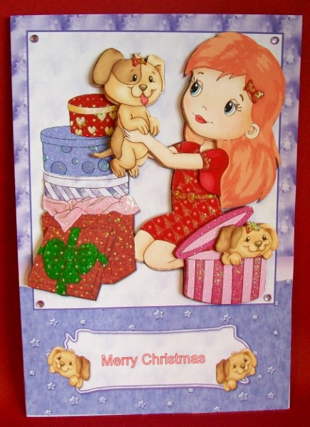 Puppies Hiding in Christmas Present Boxes Decoupage by Rae Trees