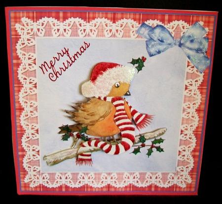 Robin with Tartan and Lace Decoupage by Rae Trees