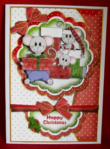 Christmas Mice A5 Card Front by Rae Trees