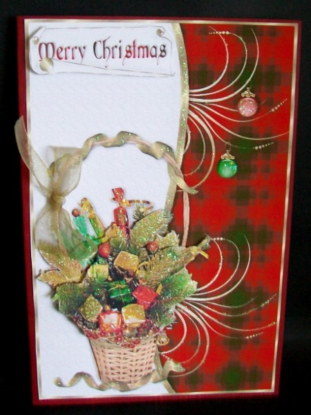 Christmas Basket with Red Green Gold Decorations by Rae Trees