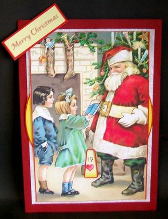Vintage Children at Christmas with Santa Advent Wheel Card by Rae Trees