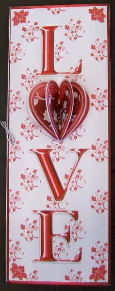 Valentine Love Large Tall Dl Card Front with 3D Heart by Rae Trees
