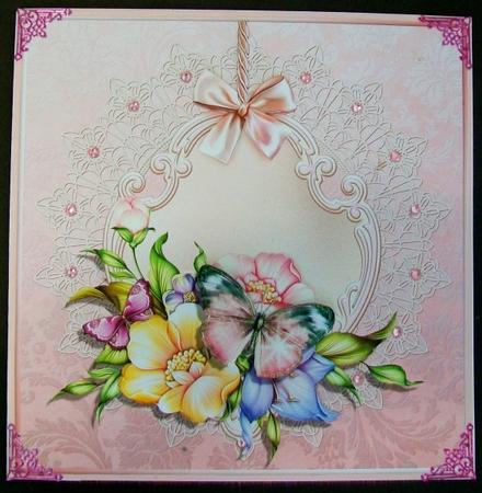 Butterflies and Flora 8 x 8 Card with Decoupage by Rae Trees