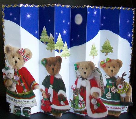 Christmas Teddy Bears 4 x Fold Concertina Card Kit by Rae Trees