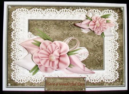 Grey and Pink Corsage in Lace Frame by Rae Trees