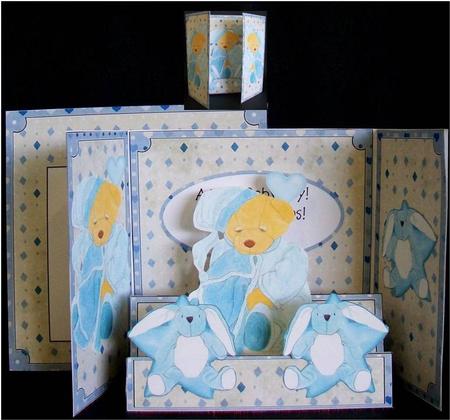 Gatefold Step Card - Baby Boy Cuddly Toys by Rae Trees