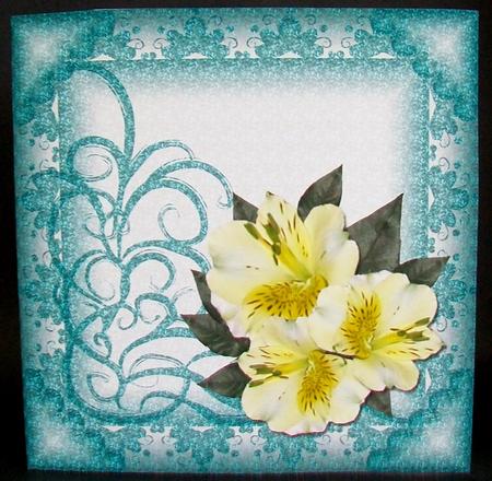 Floral Square Card with Swirly Decoration by Rae Trees