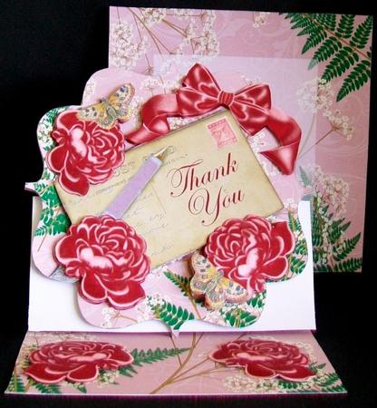 Dpink Roses Pink Thank You Easel Card Envelope Kit by Rae Trees