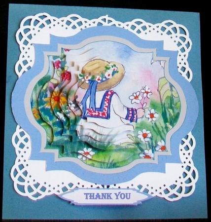 Girl Picking Flowers, Pyramid Card by Rae Trees