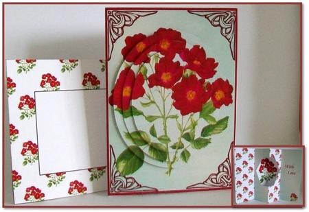 Internal Window Card - Red Wild Roses by Rae Trees