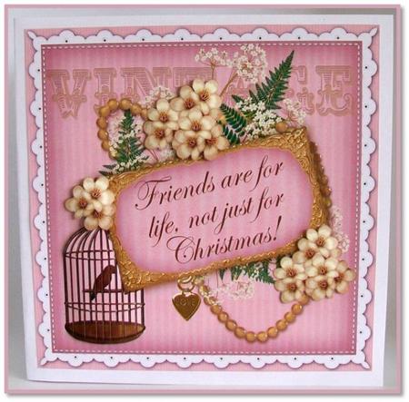Pink Vintage Birdcage Friends for Life 8in Decoupage Sheet by Rae Trees
