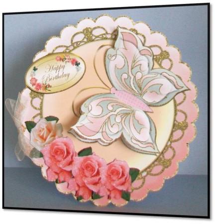 Scalloped Topper with Butterfly & Roses 1 by Rae Trees