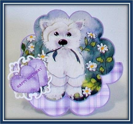 Cute Westie in the Daisies Petal Stand Card by Rae Trees