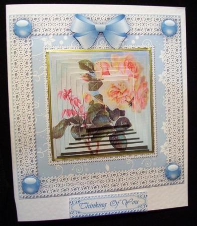 Roses 'n Lace Needlepoint Square Pyramid Card Front by Rae Trees