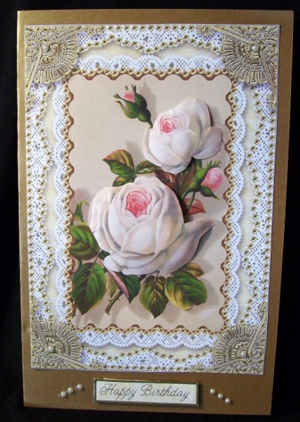 Vintage White Roses Matching Spiral 7x5inch Folded Card by Rae Trees