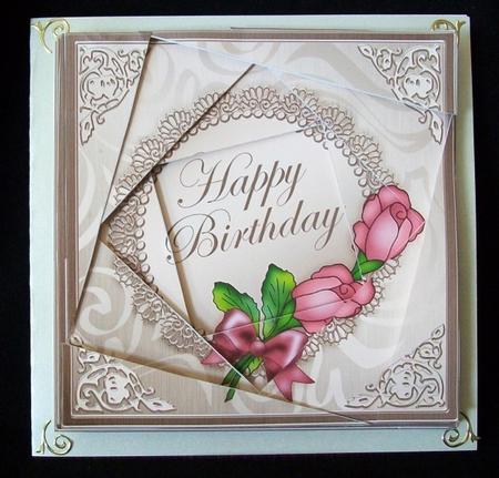 Roses on Metallic Lace Twisted Spiral Side Stacker by Rae Trees