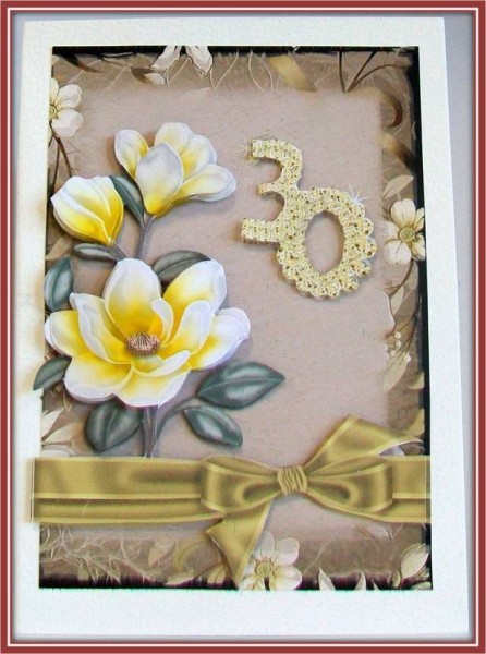 Lemon Magnolia 30 Card Front with Decoupage by Rae Trees