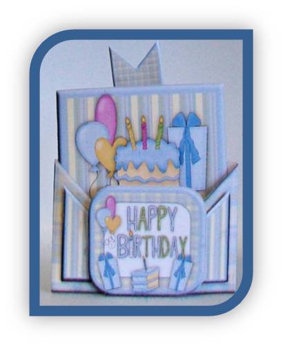 Card Criss Cross Pocket Blue Birthday with Cake and Balloons by Rae Trees