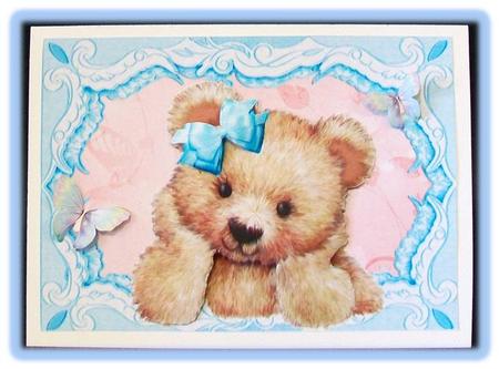 Cute Brown Bear with Blue Bow by Rae Trees