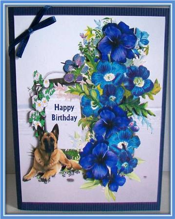 Dog, Dragonflies and Flowers of Blue by Rae Trees