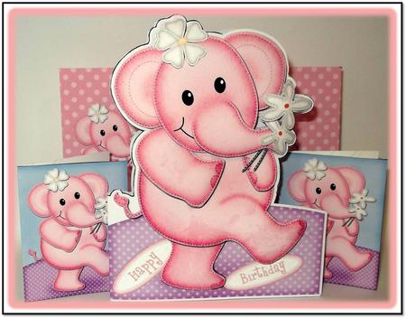 3D Lola Elephant's Flowers Shaped Card with Decoupage by Rae Trees