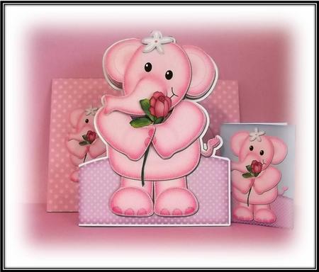 Lola Elephant's Rose - Shaped Card with Decoupage by Rae Trees