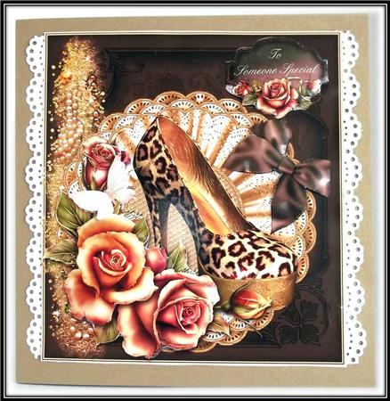 Touch of Class Leopard Print Shoes 8x8 Card Front by Rae Trees