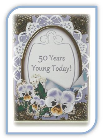 Pale Blue Pansies 50 Years Young 7x5in Oval Step by Step by Rae Trees