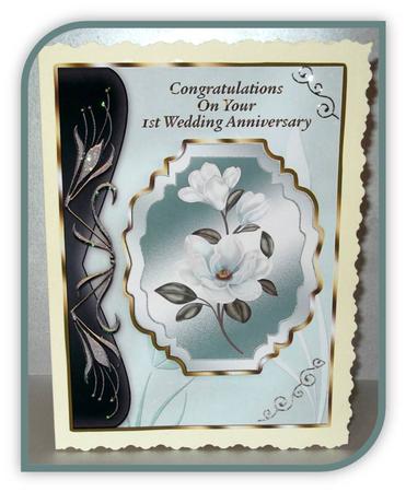 Blue Magnolias Art Nouveau Card Front - 1st Anniversary by Rae Trees