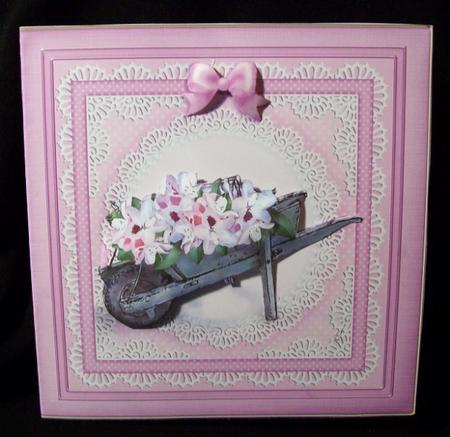 Flower Filled Wheelbarrow Cut and Fold Quick Card by Rae Trees