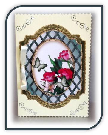 Butterflies & Roses on Trellis Background Shaped Topper 1 by Rae Trees