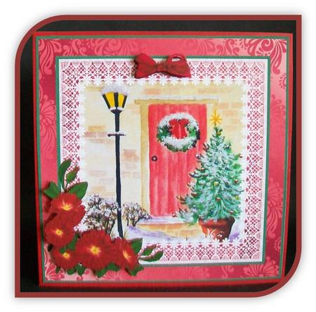 8x8 Red Door in Snow Decoupage Sheet by Rae Trees