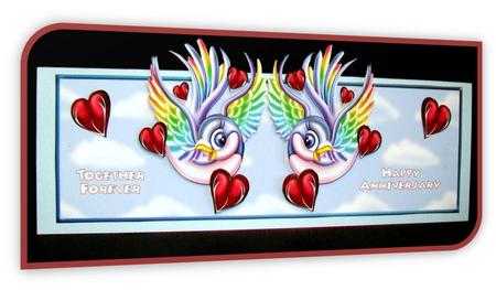 Love Birds Anniversary Over the Top Large Card by Rae Trees