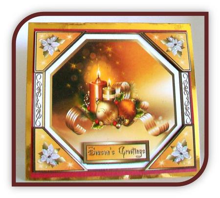 Gold Baubles and Candles Card Front by Rae Trees