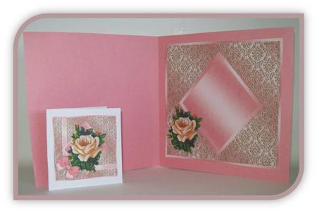 Blush Rose Square Decoupage Card Pink Insert by Rae Trees