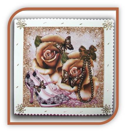 Pink Shoes and Roses Card Topper by Rae Trees