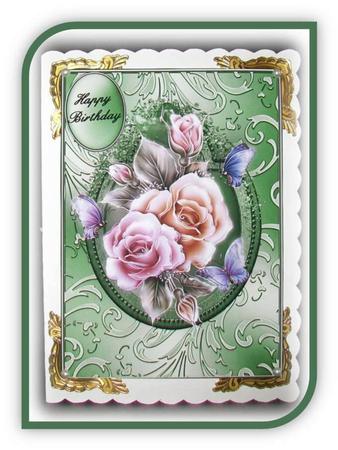 Pretty Roses in a Shimmering Green Frame by Rae Trees