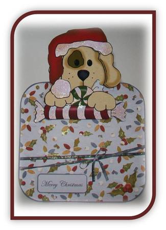 Christmas Puppy Peeping Over Edge by Rae Trees