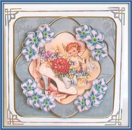 Shoe Fairy Blue Blossom Fancy Decoupage Topper by Rae Trees
