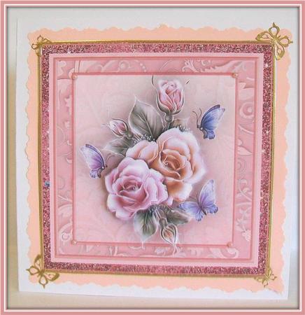 Roses and Flutters in Pink Card Topper by Rae Trees