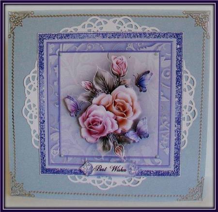 Roses and Flutters in a Blue Frame by Rae Trees