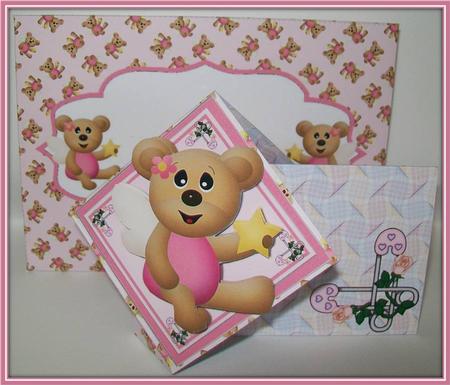 Twist Turn Card - Pink Teddy by Rae Trees